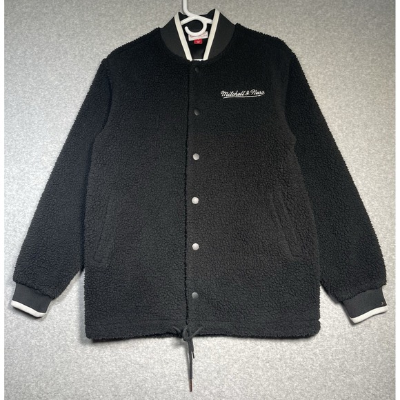 Mitchell & Ness‎ Sherpa Jacket Black Embroidered Logo Men's Small Streetwear - Picture 1 of 12